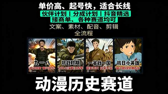（16048期）历史动漫赛道撸分成：起号、文案、素材、配音、剪辑，单视频收益破万