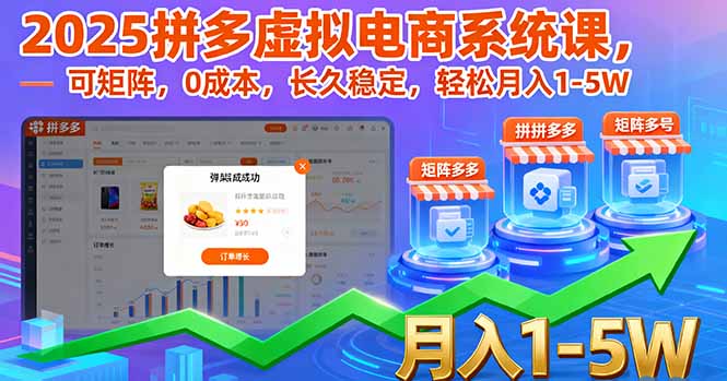 （16088期）2025拼多多虚拟电商系统课，可矩阵，0成本，长久稳定，轻松月入1-5W