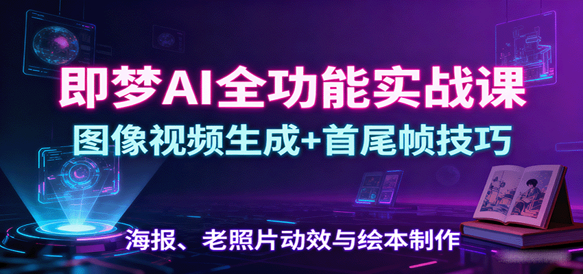 即梦AI全功能实战课：图像视频生成+首尾帧技巧，海报、老照片动效与绘本制作