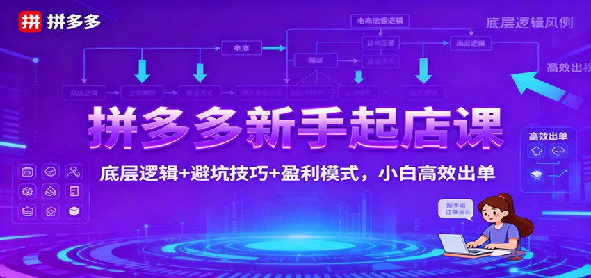 拼多多新手起店课：底层逻辑+避坑技巧+盈利模式，小白高效出单