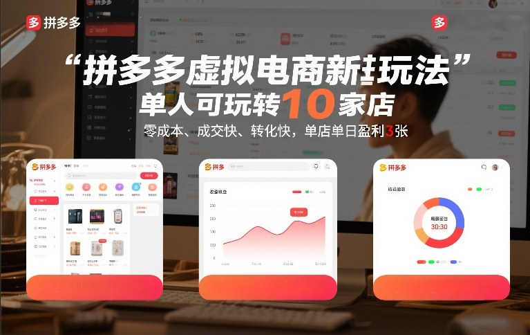 拼多多虚拟电商新玩法，单人可玩转10家店，零成本、成交快、转化快，单店单日盈利3张