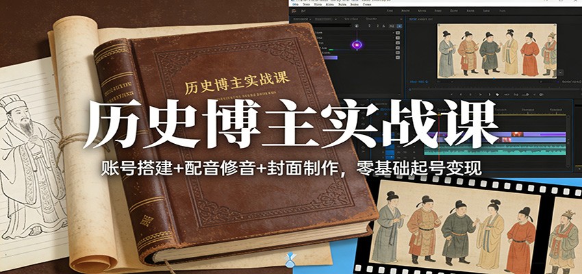 历史博主实战课:账号搭建+配音修音+封面制作,零基础起号变现